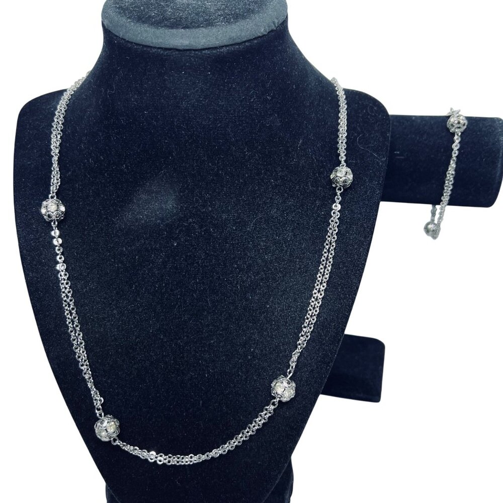 Sarah Coventry Silver Tone Disco Ball Rhinestone Necklace And Bracelet Set (5535